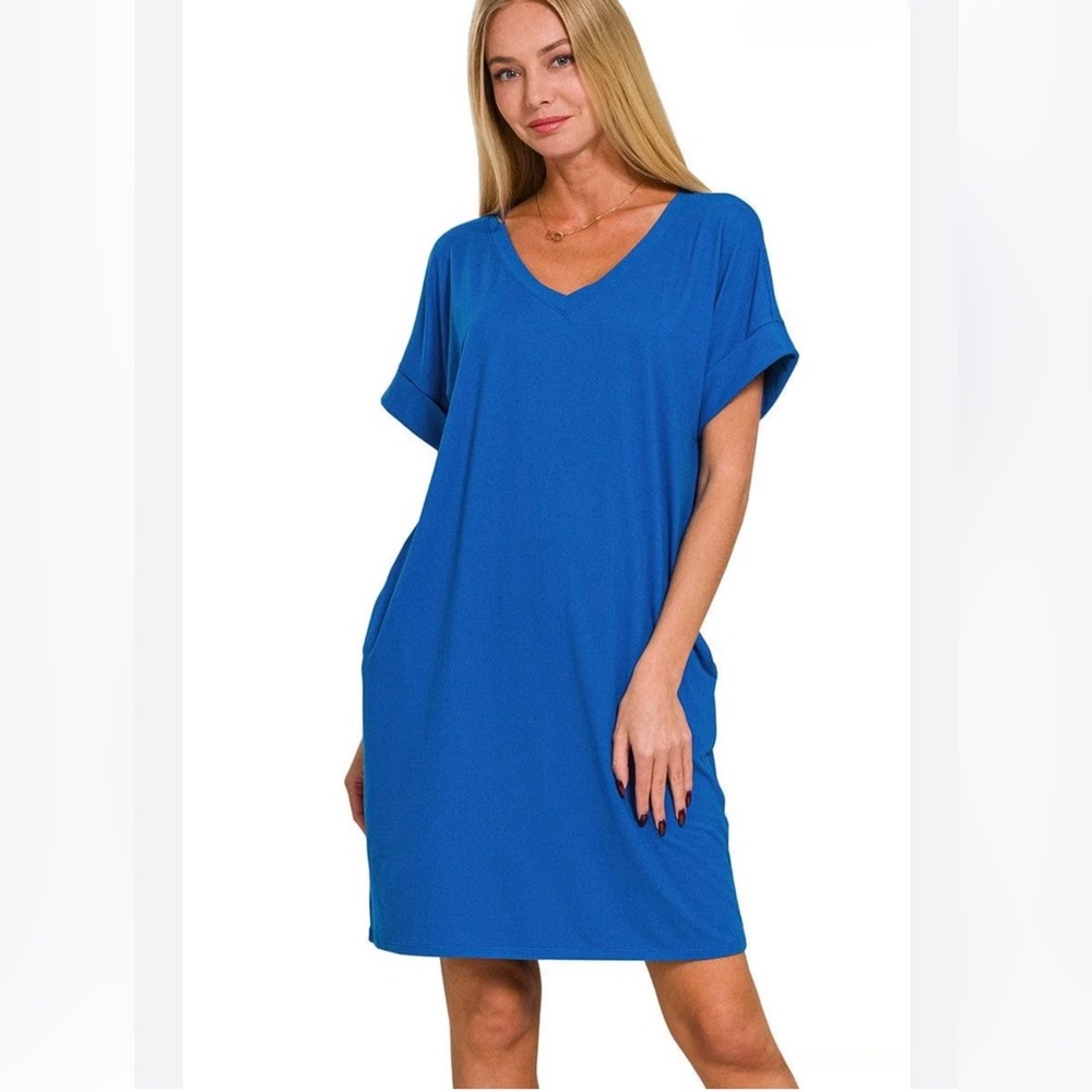 Zenana Premium T-Shirt Dress Small Royal Blue EUC